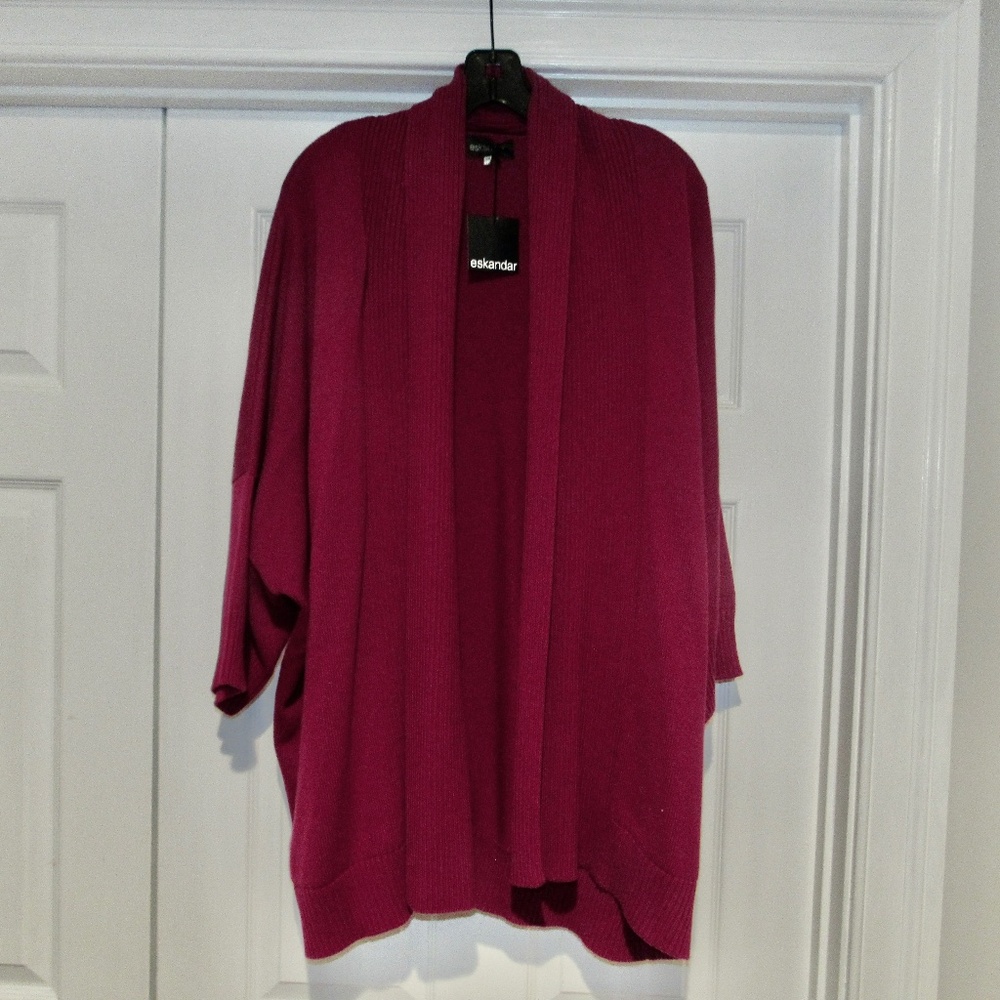 NWT ESKANDAR $2295 cashmere silk shawl collar CARDIGAN dark fuchsia OS